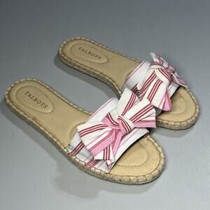 Talbots Illysa Bow Espadrille Slide Sandals 9 Breezy Stripe Pink Bow Slip On